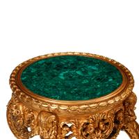 A Pair of Louis XV Style Giltwood and Malachite Side Tables