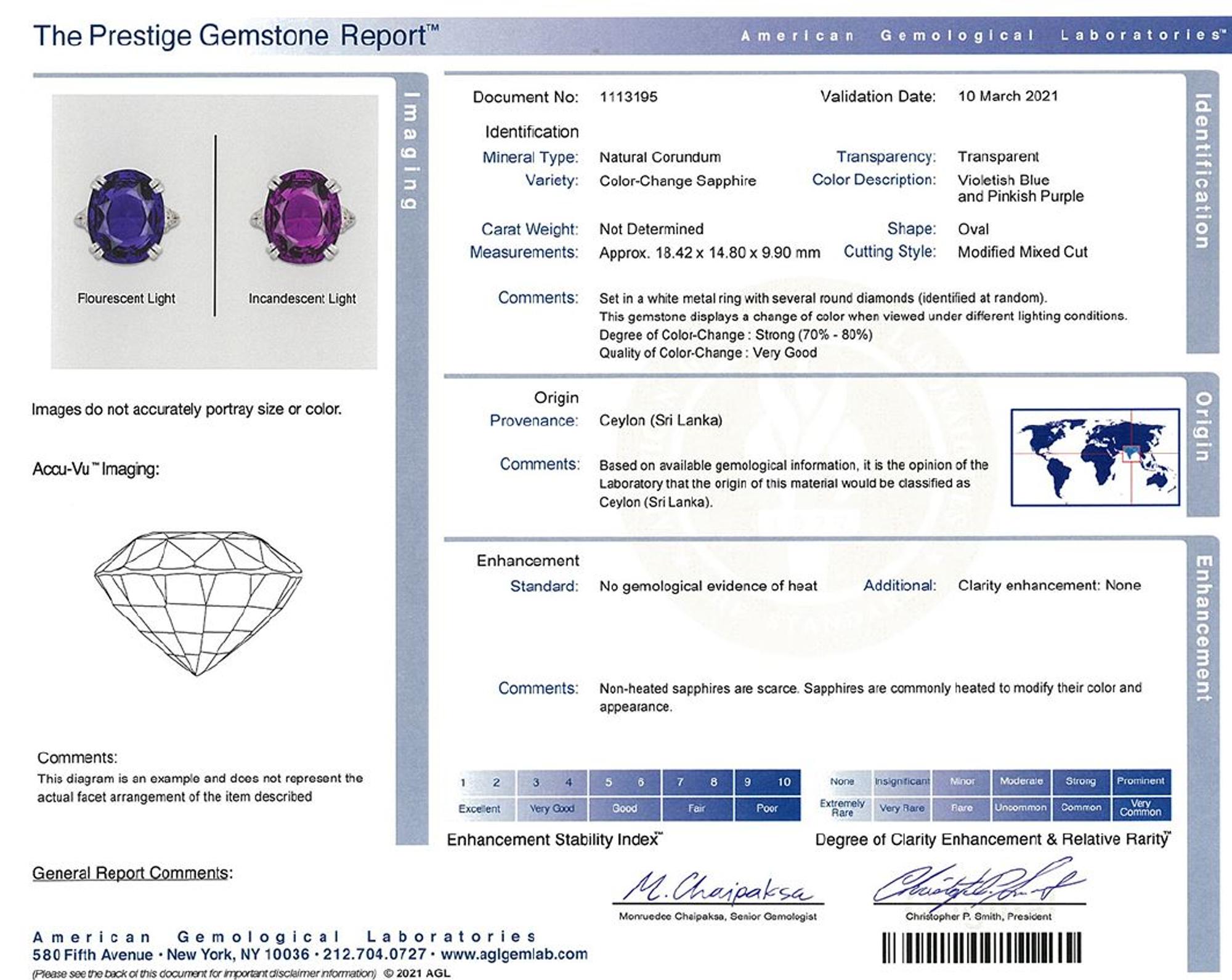 AN IMPORTANT ANTIQUE, COLOR-CHANGE SAPPHIRE AND DIAMOND RING, BY GILLOT
