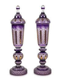 A Pair of Large Bohemian Gilt-Decorated Cut Glass Pokals