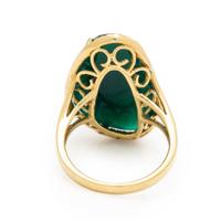 Green Chalcedony, Diamond, and Yellow Gold Ring
