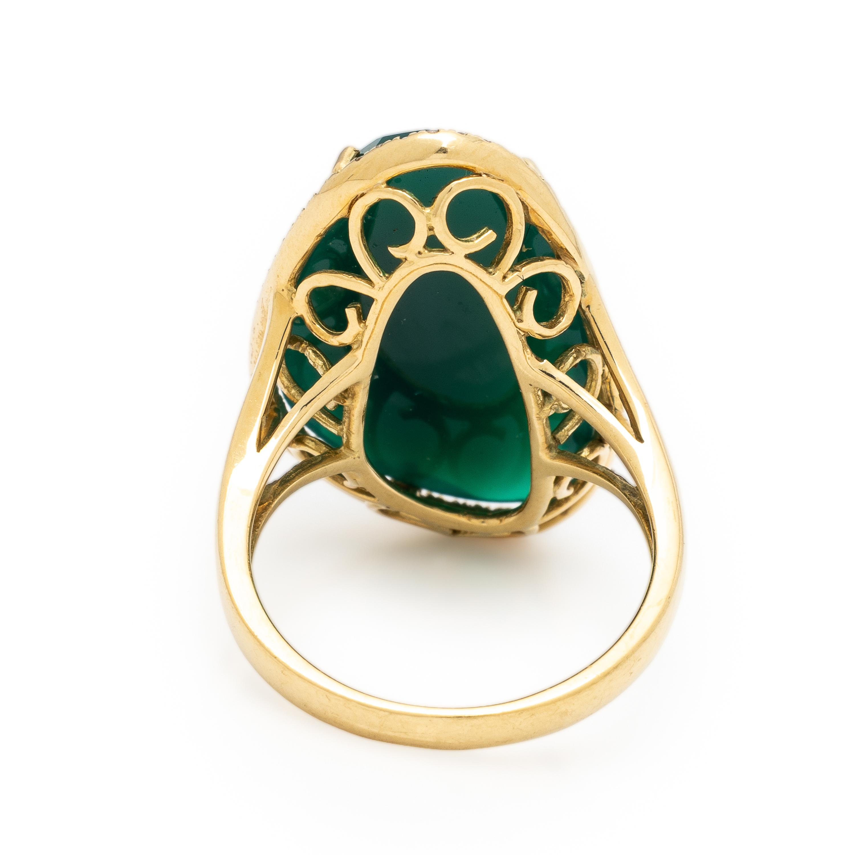 Green Chalcedony, Diamond, and Yellow Gold Ring