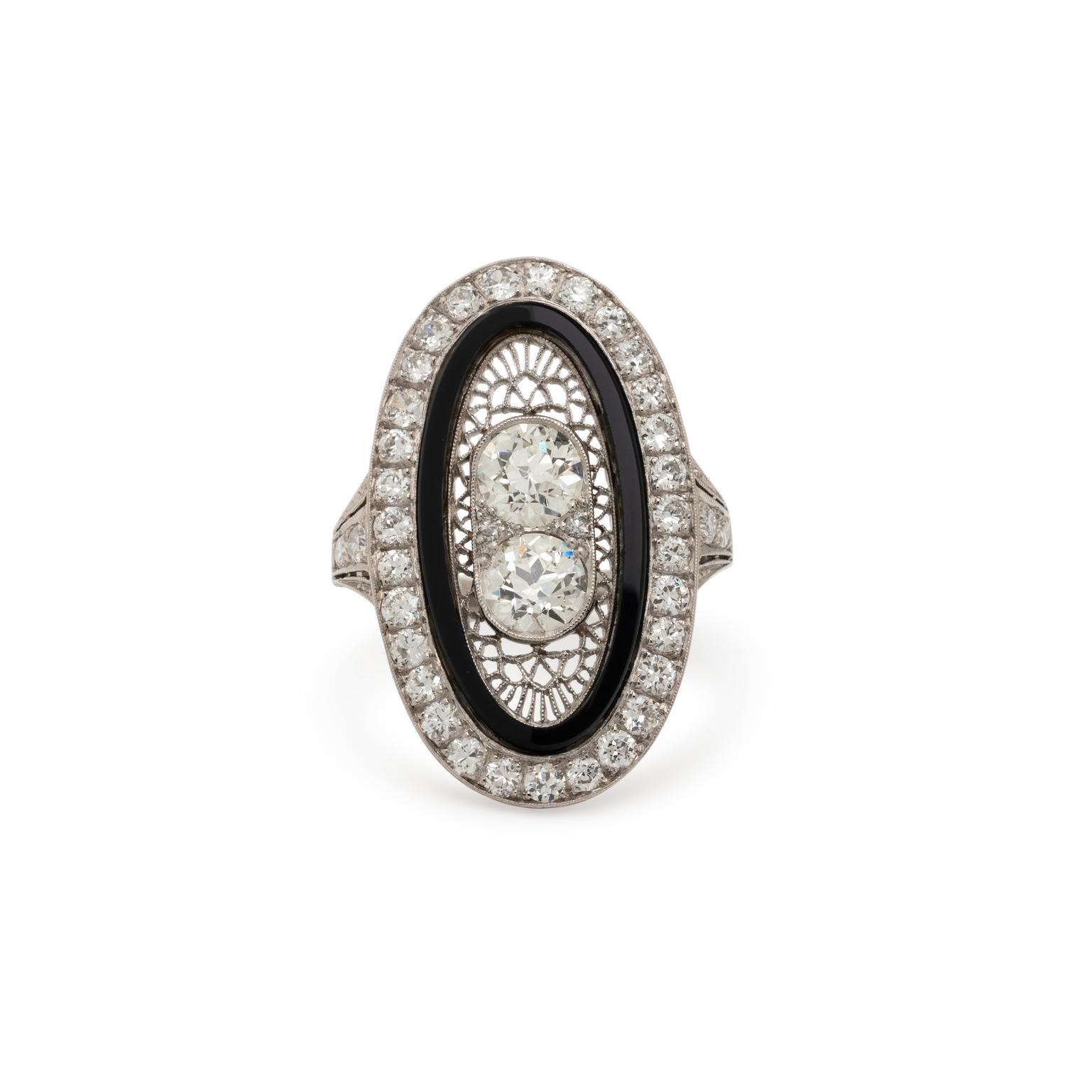 ONYX, DIAMOND, AND PLATINUM RING