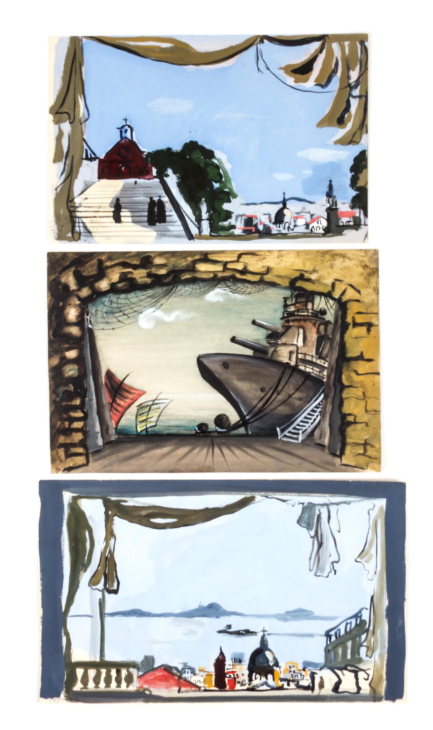 (BALLET RUSSE) LAMOTTE, BERNARD. A group of three set designs, together with a collection of prints.