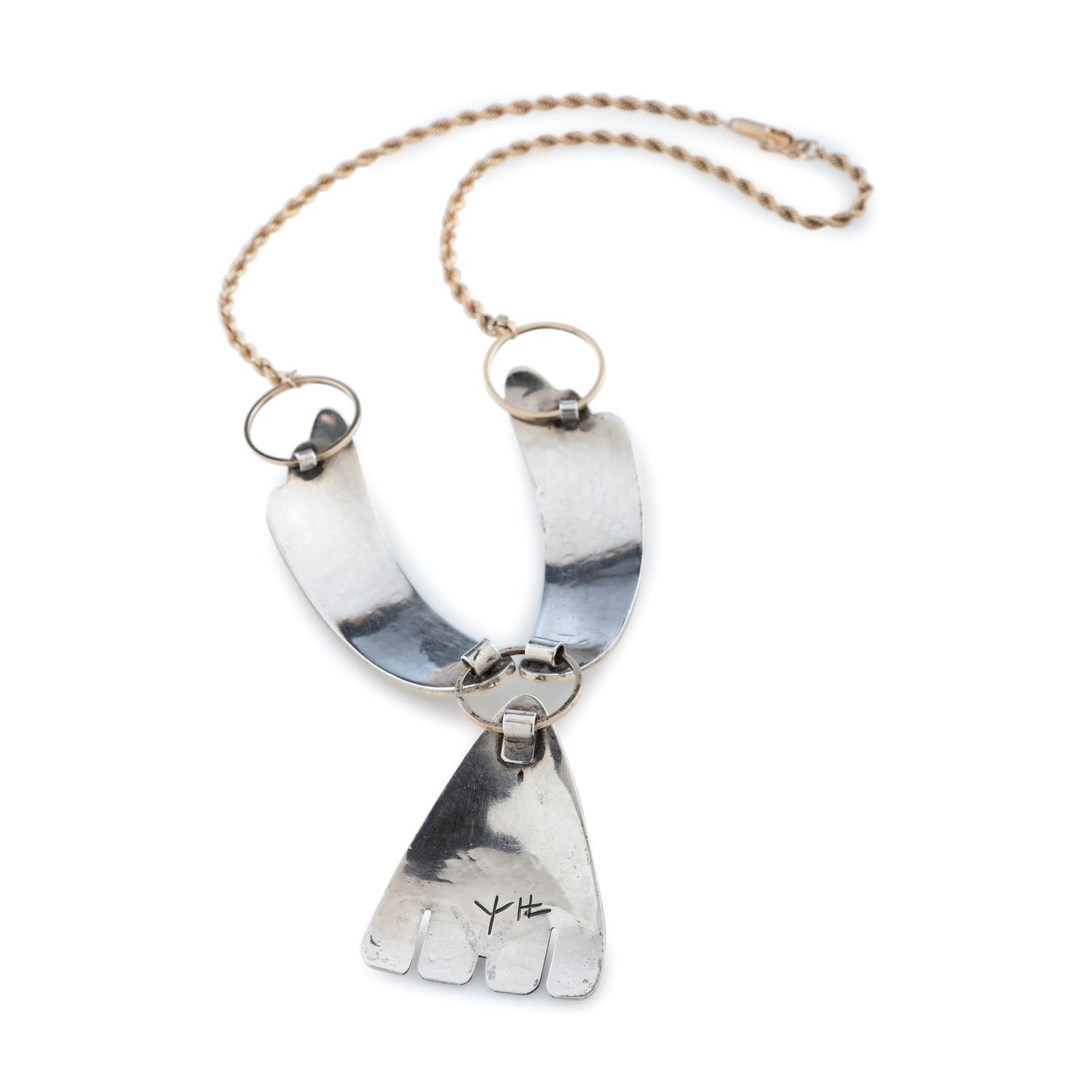 Silver Link Necklace, with Gold Overlay and Turquoise