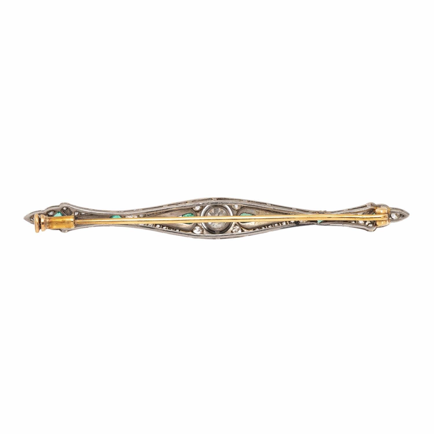 Art Deco, Diamond, Onyx, and Emerald Bar Brooch