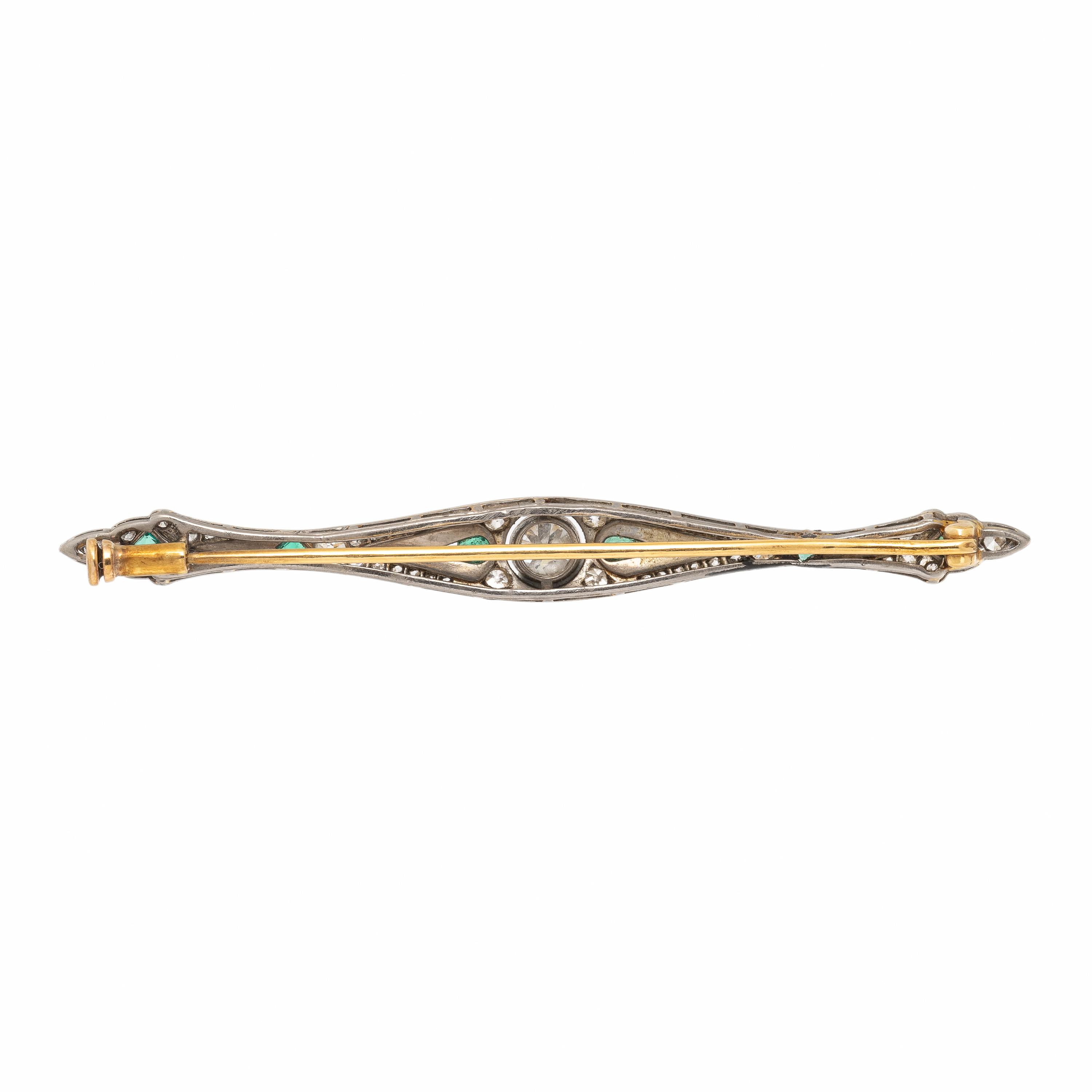 Art Deco, Diamond, Onyx, and Emerald Bar Brooch