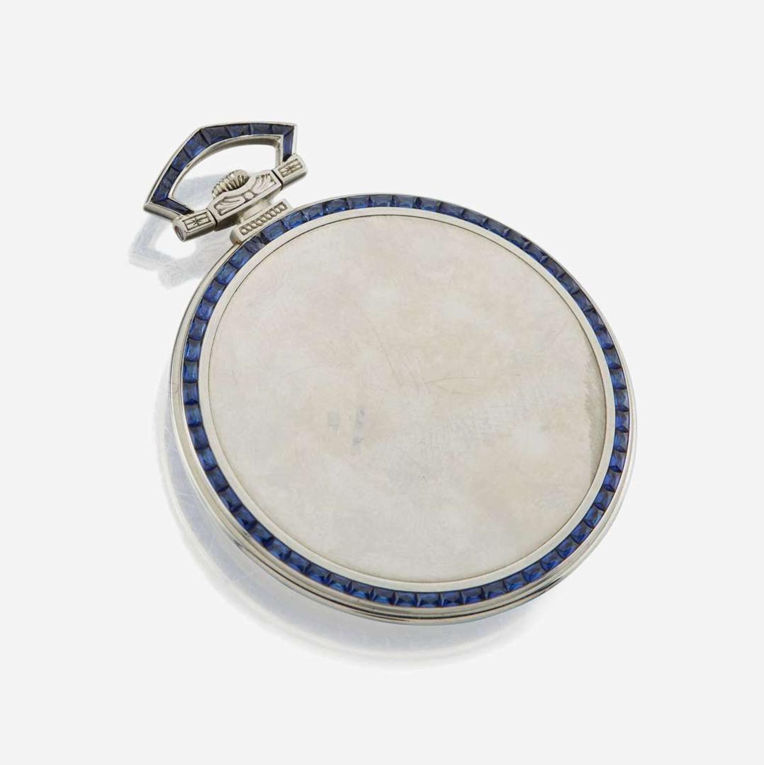 A white gold and sapphire openface pocket watch, Van cleef & Arpels