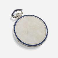 A white gold and sapphire openface pocket watch, Van cleef & Arpels
