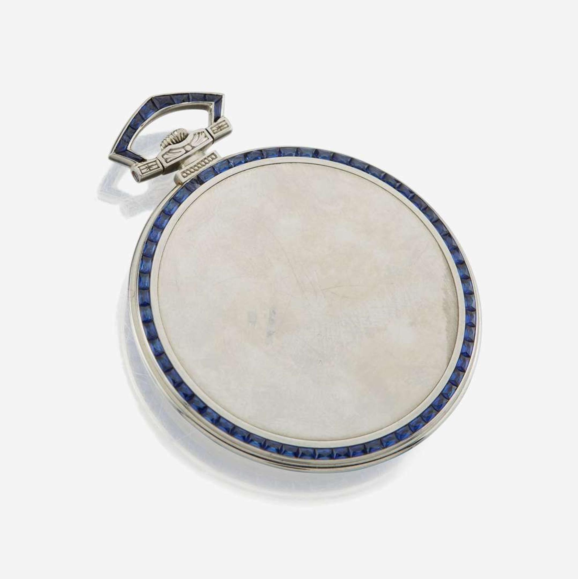 A white gold and sapphire openface pocket watch, Van cleef & Arpels