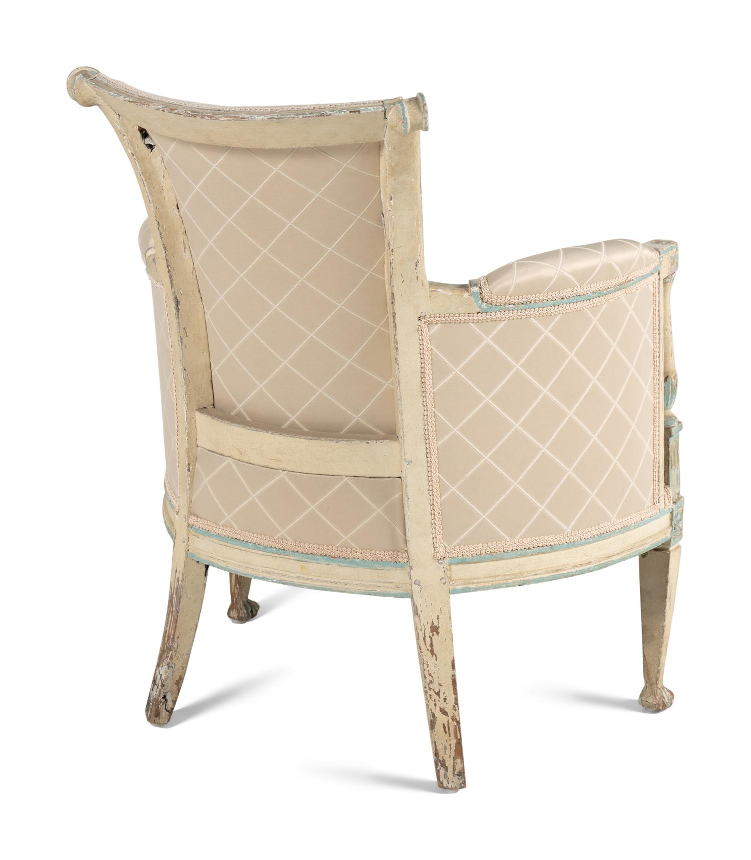 A Directoire White and Blue Painted Bergère