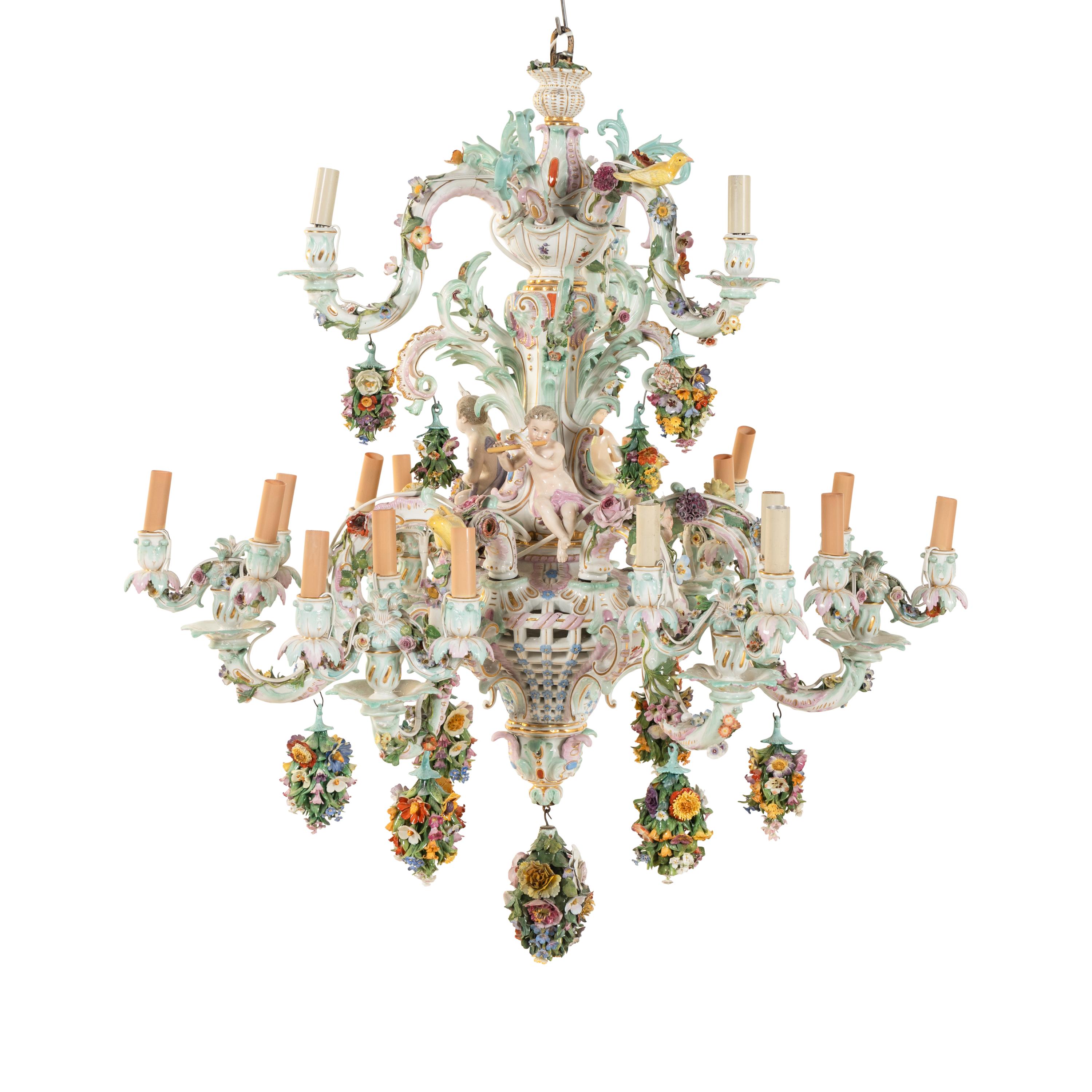 A Near Pair of Meissen Porcelain Chandeliers