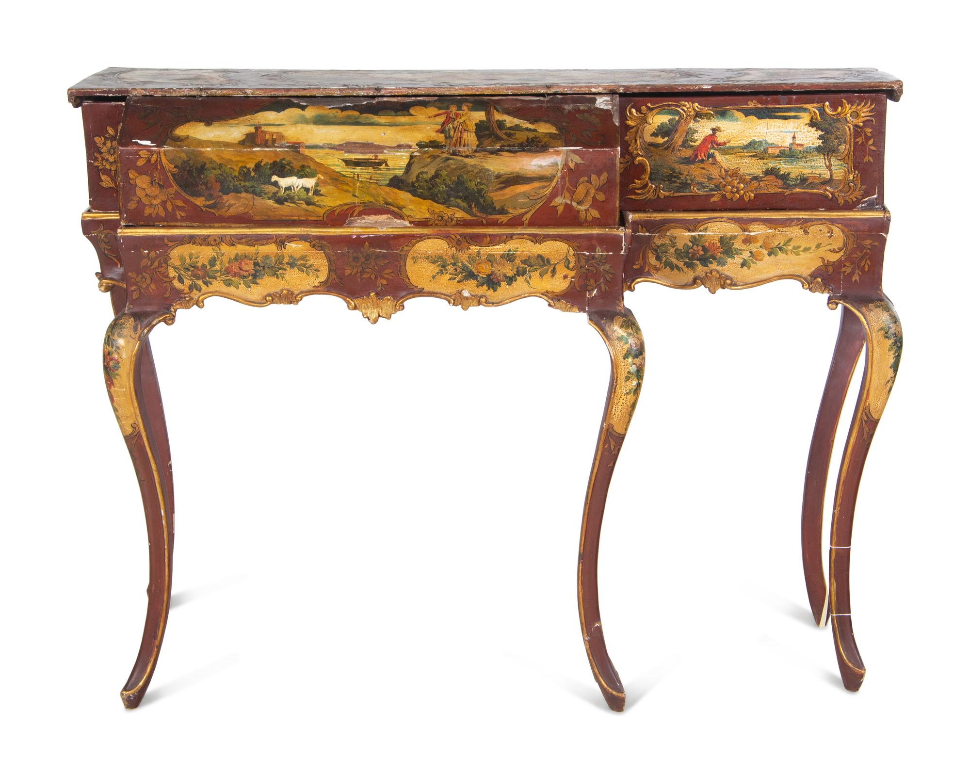 A Rococo Style Painted Zither on Stand