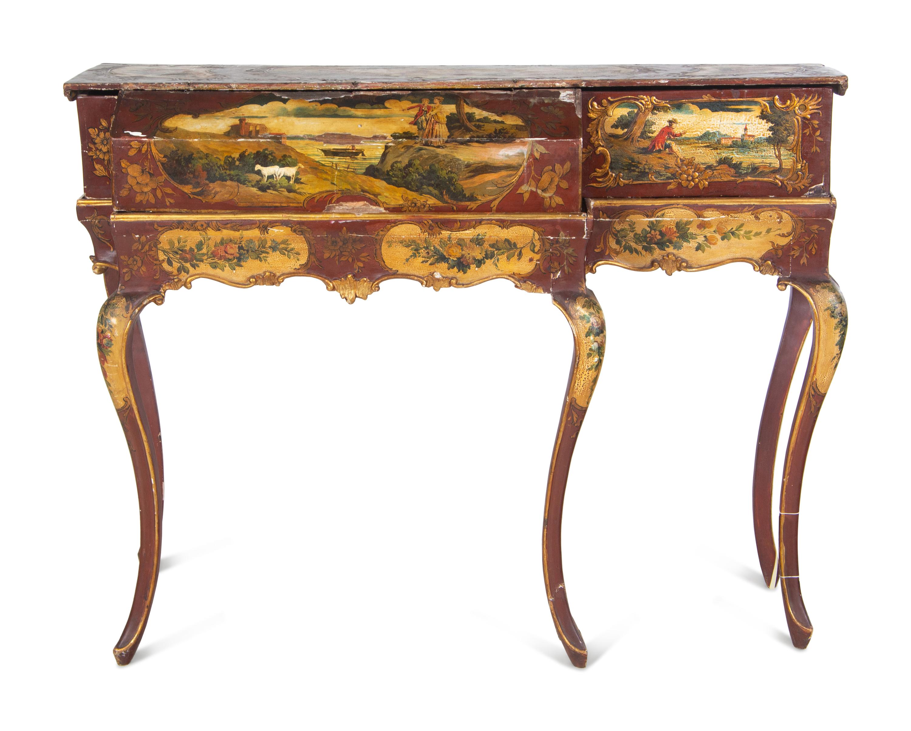 A Rococo Style Painted Zither on Stand