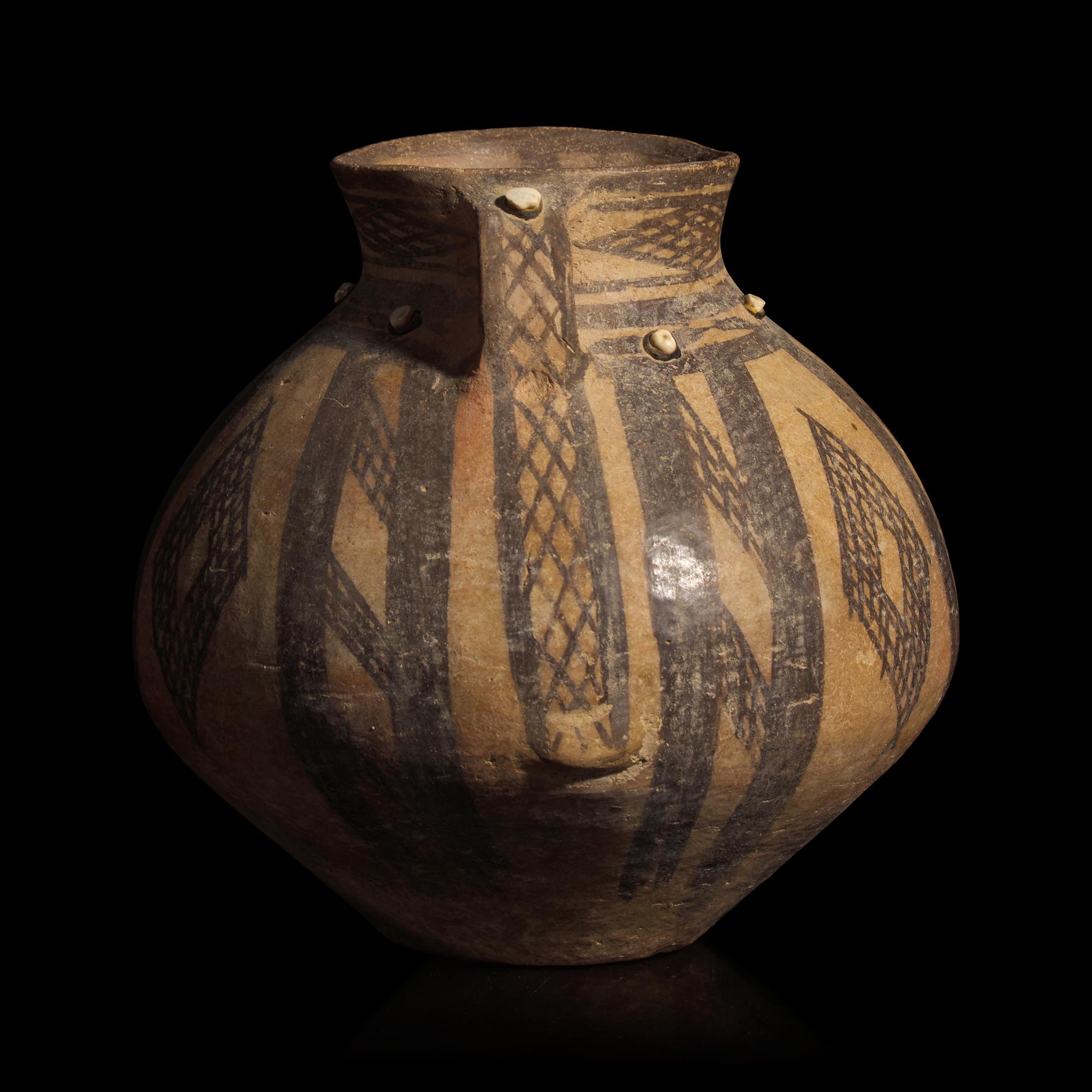 A Chinese Painted Neolithic Pottery Jar, Majiayao Culture, Banshan Type — 馬家窯文化（半山類型）彩陶雙耳罐