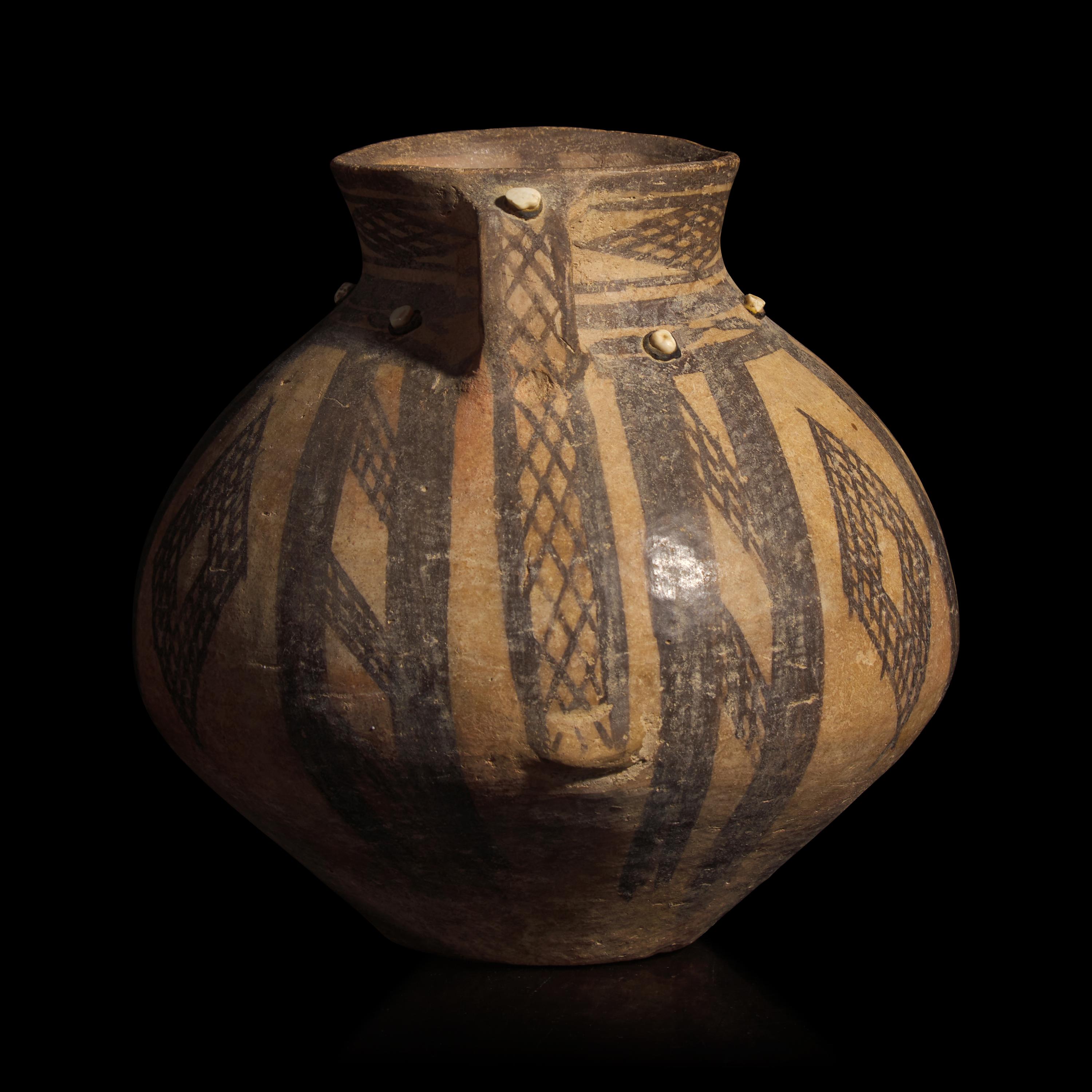 A Chinese Painted Neolithic Pottery Jar, Majiayao Culture, Banshan Type — 馬家窯文化（半山類型）彩陶雙耳罐
