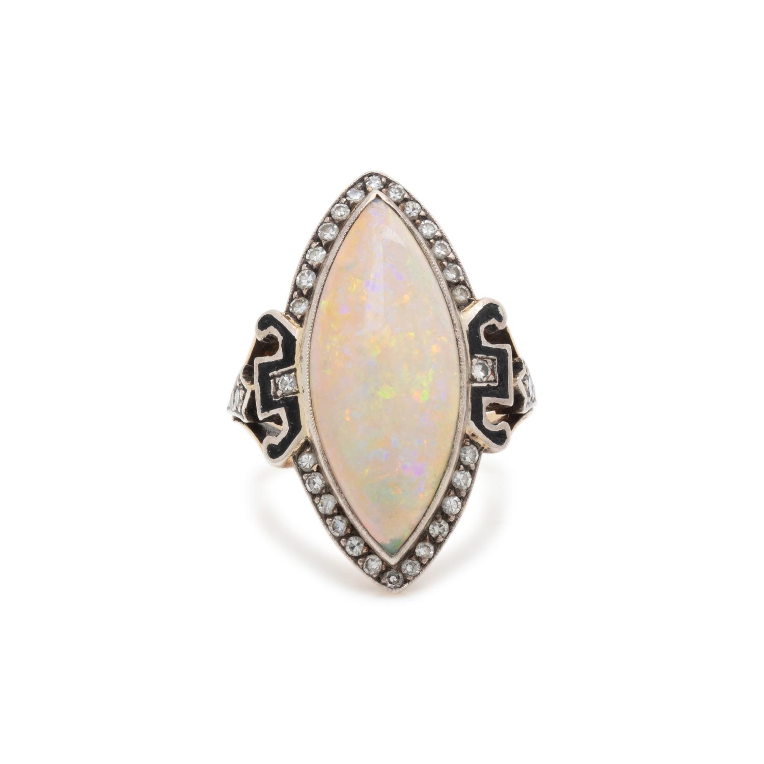 EVELYN CLOTHIER, OPAL, DIAMOND AND ENAMEL RING