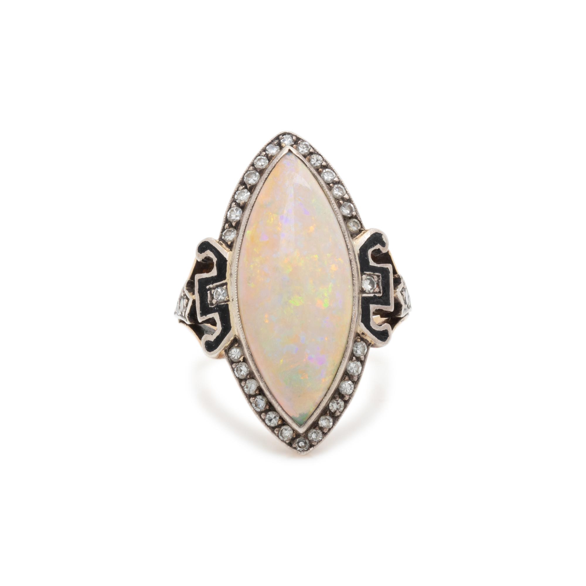 EVELYN CLOTHIER, OPAL, DIAMOND AND ENAMEL RING
