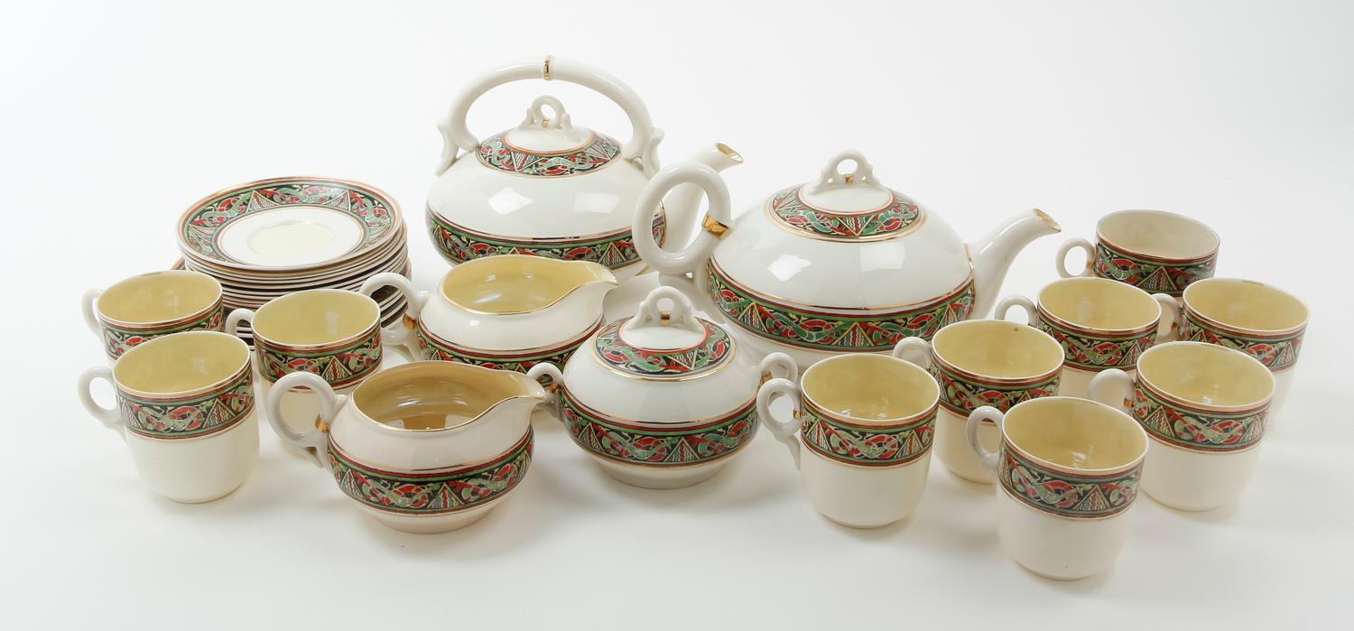An Assembled Belleek Neptune Tea Service, Width of tray 17 1/2 inches.