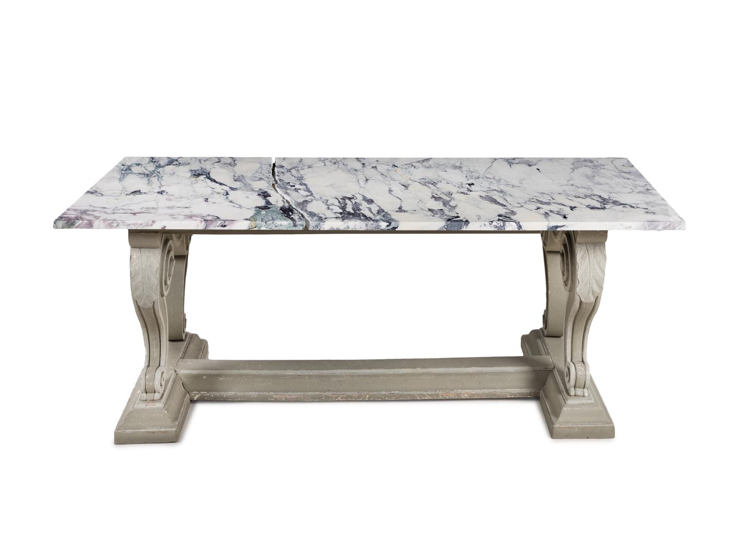 A Louis XIV Style Gray-Painted Marble-Top Center Table