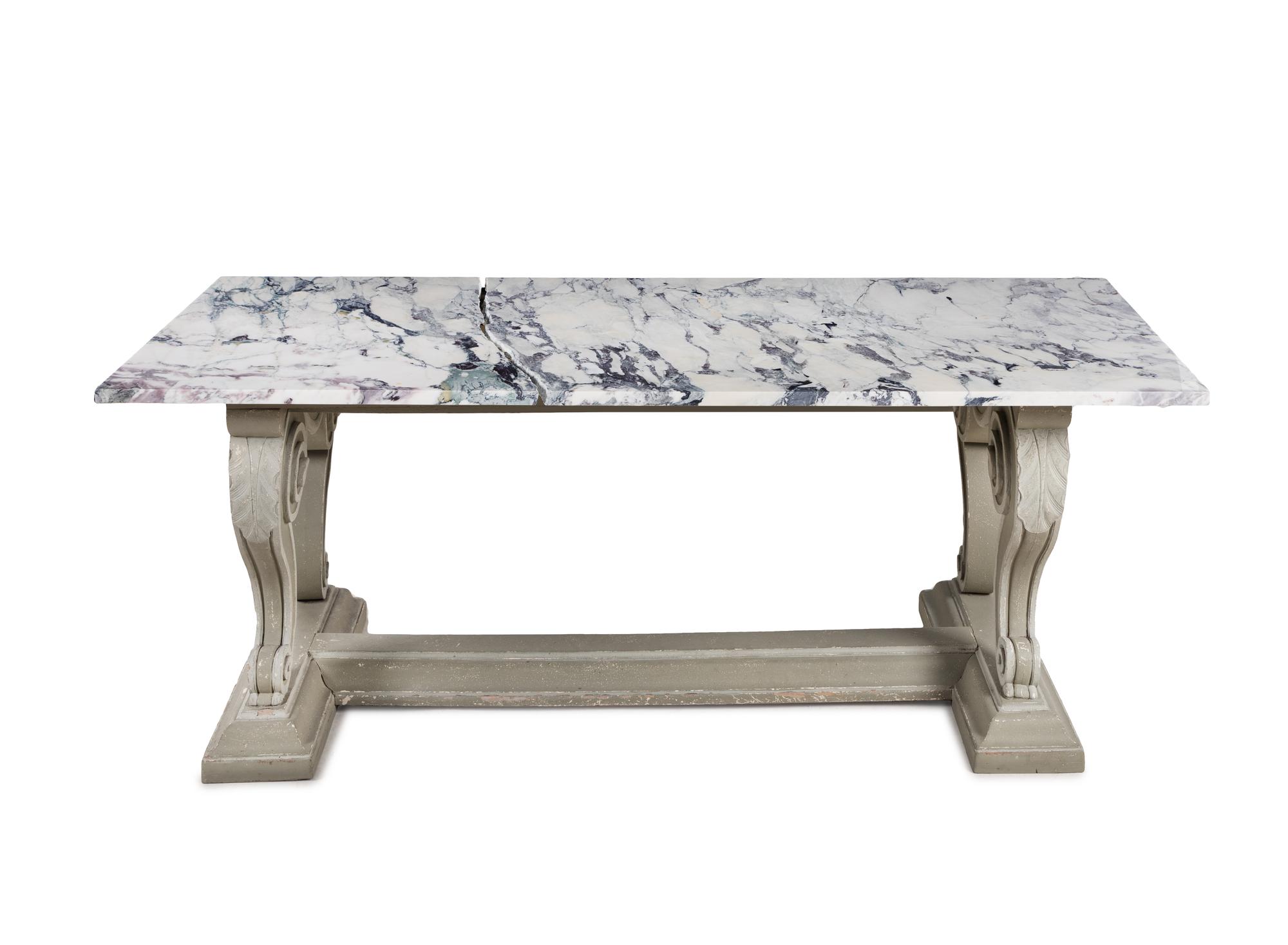 A Louis XIV Style Gray-Painted Marble-Top Center Table