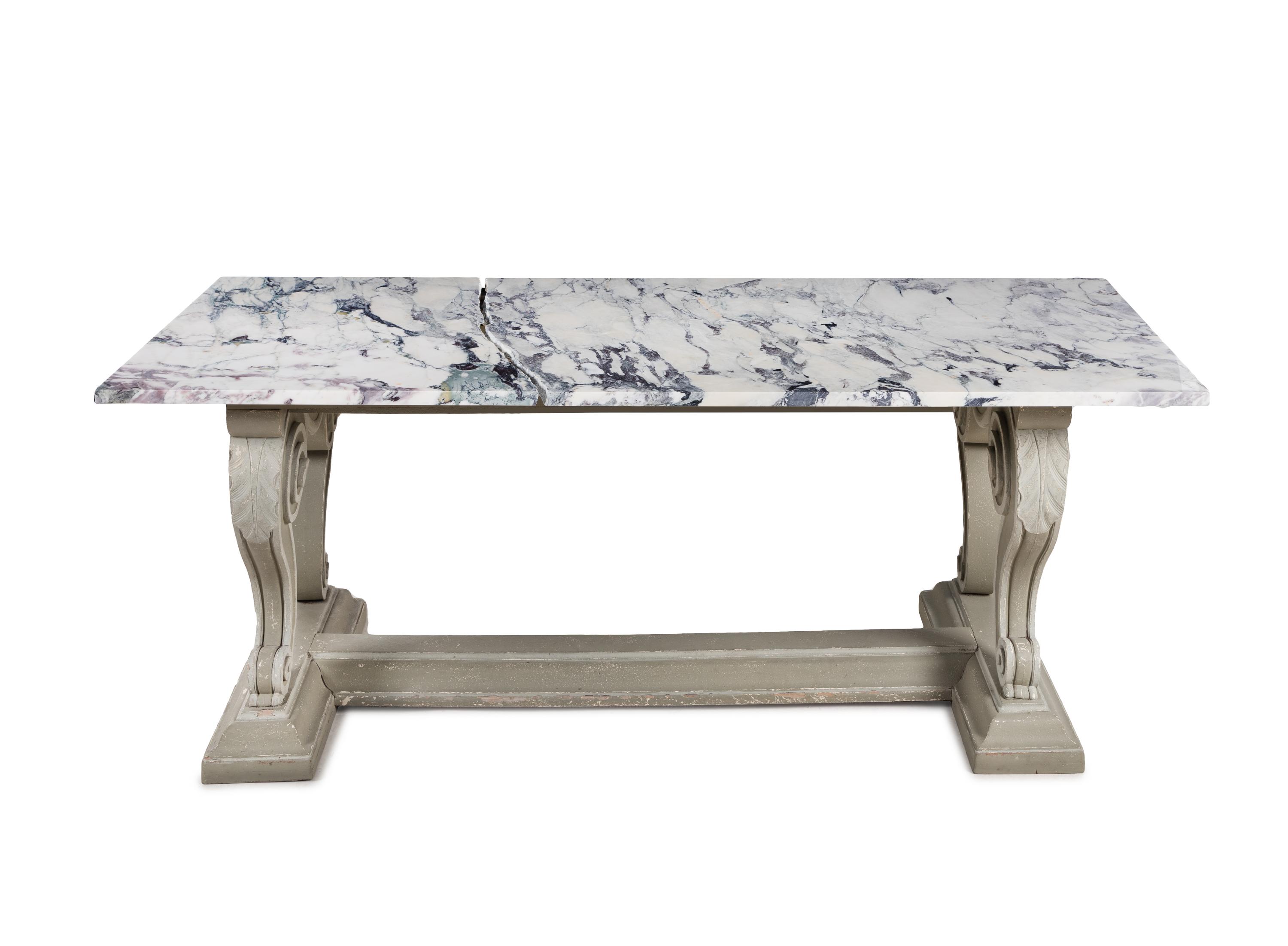 A Louis XIV Style Gray-Painted Marble-Top Center Table