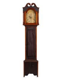 A Federal Painted Pine Wooden Works Tall Case Clock