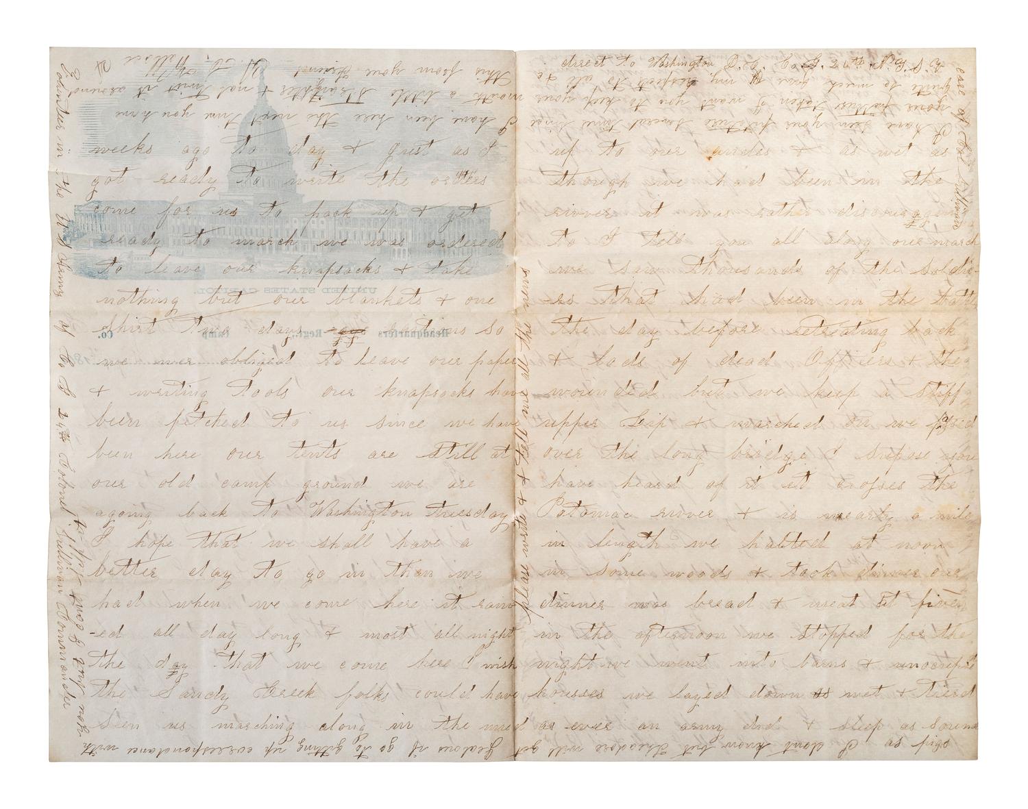 [CIVIL WAR]. Early war-date letter referencing the dead along the road following the Battle of Bull Run.