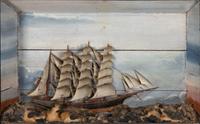A Carved and Painted Wood Ship Diorama