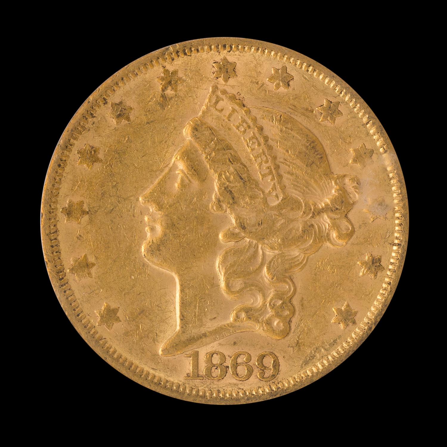 A United States 1869-S Liberty Head $20 Gold Coin