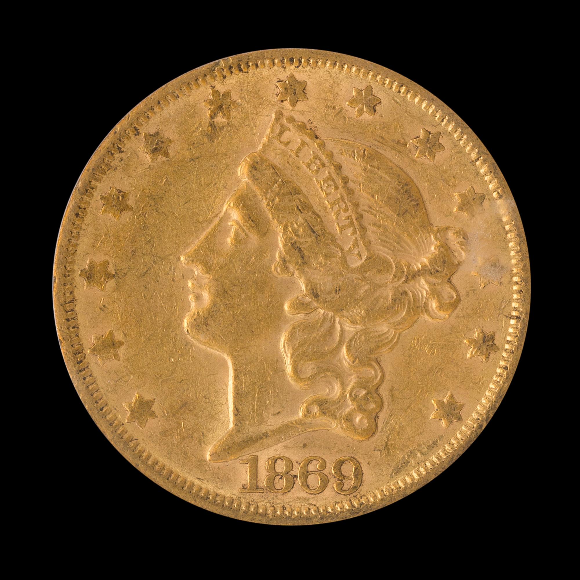 A United States 1869-S Liberty Head $20 Gold Coin