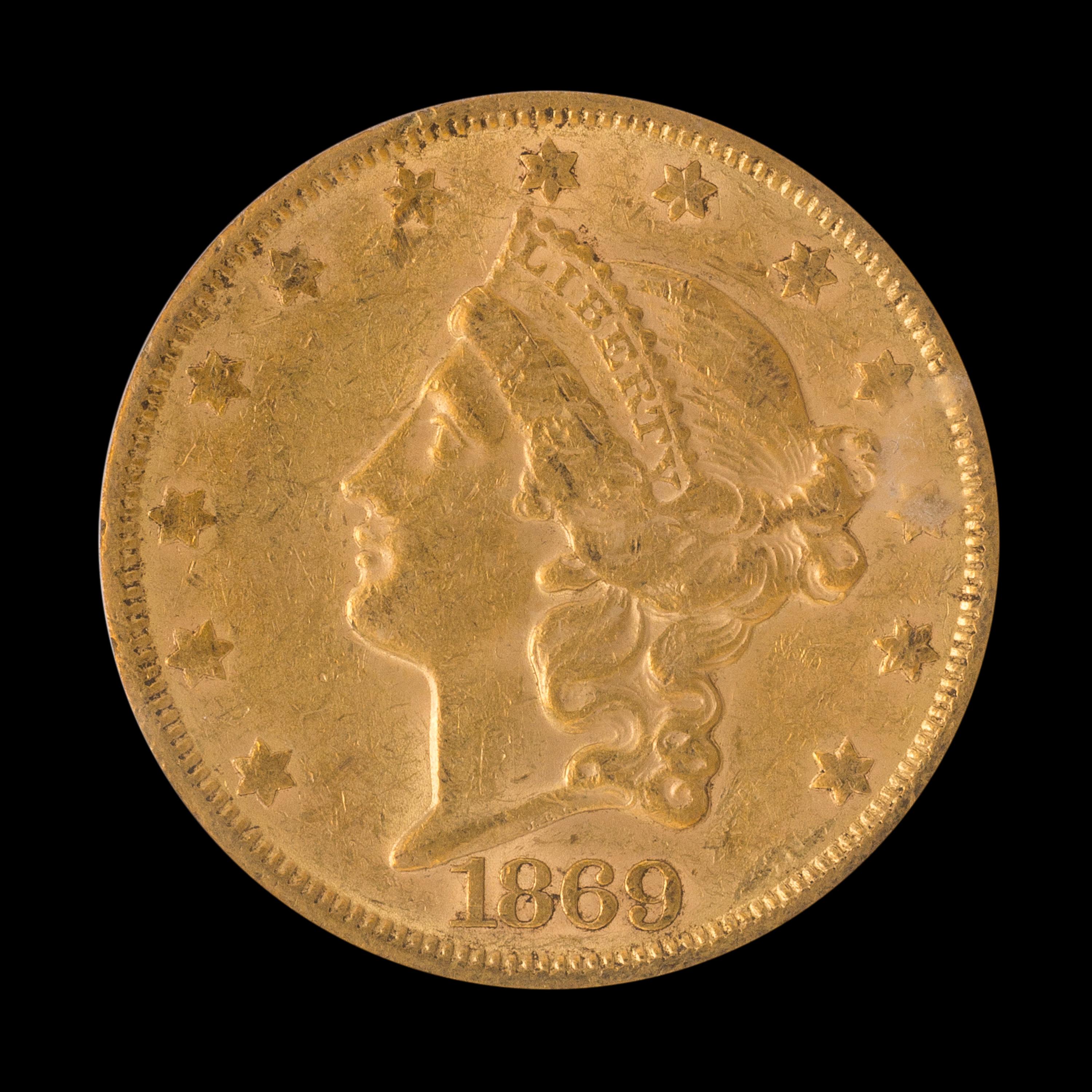 A United States 1869-S Liberty Head $20 Gold Coin