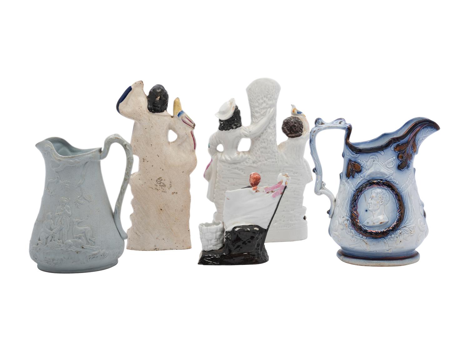 A Group of Staffordshire Figures and Pitchers