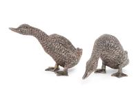 Two Silver Duck Figures