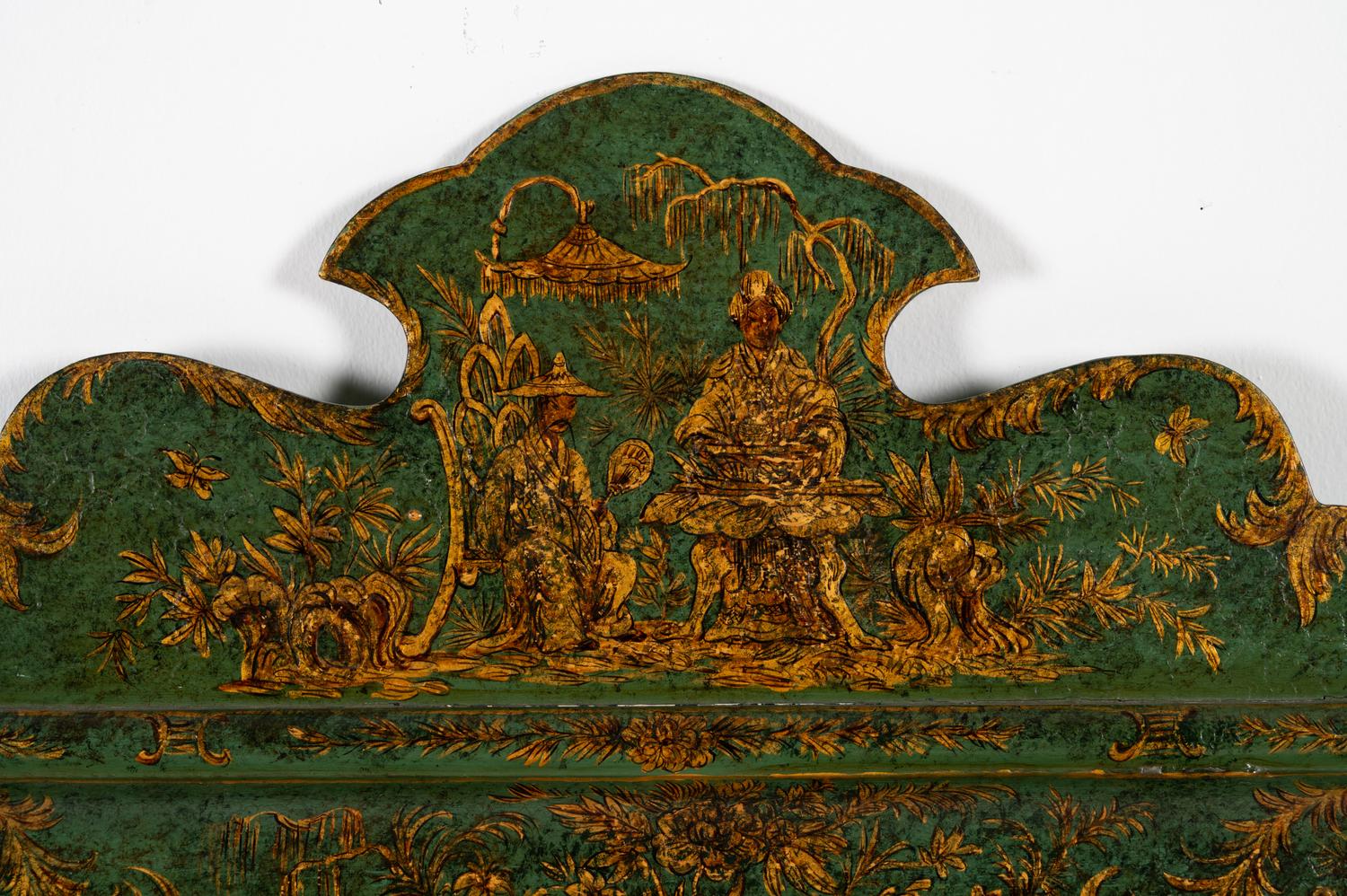 A Queen Anne Style Green Japanned Mirror