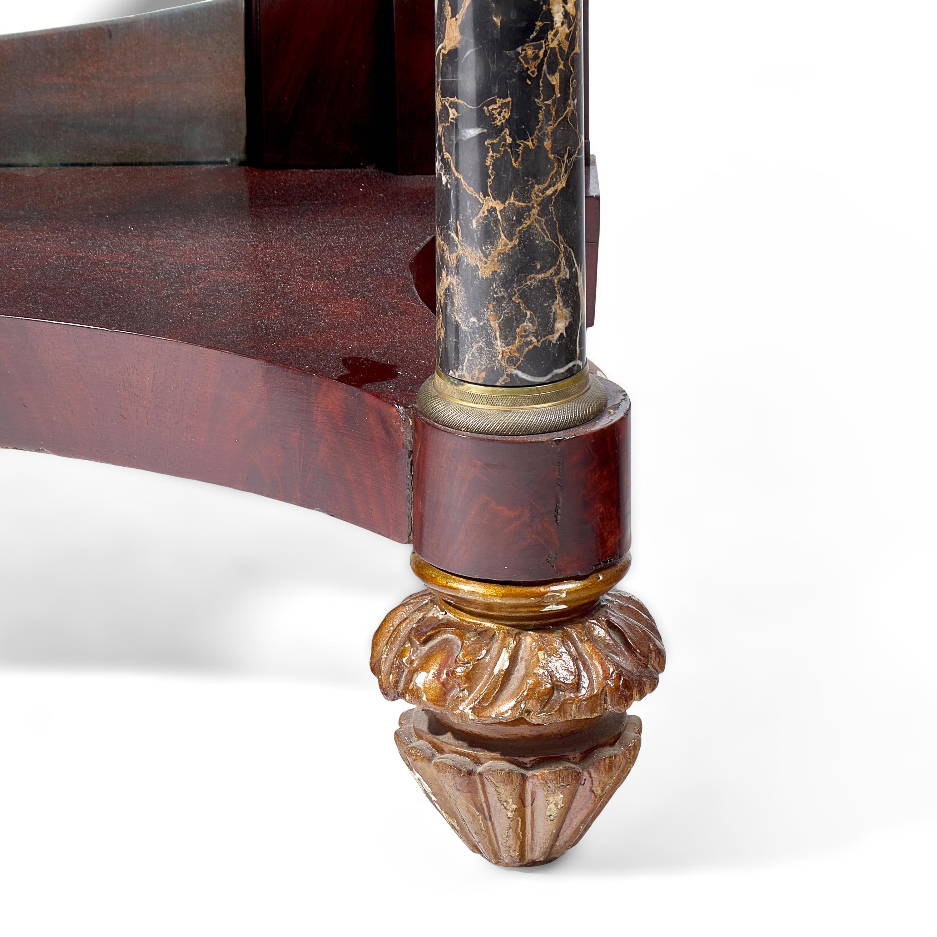 A Classical Highly Figured Mahogany, Egyptian Marble Mounted Pier Table