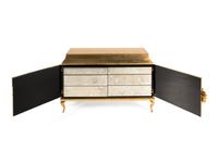 A Pair of Custom Koket Gilt Metal Mounted and Peacock Feather-Inset Giltwood Divine Cabinets