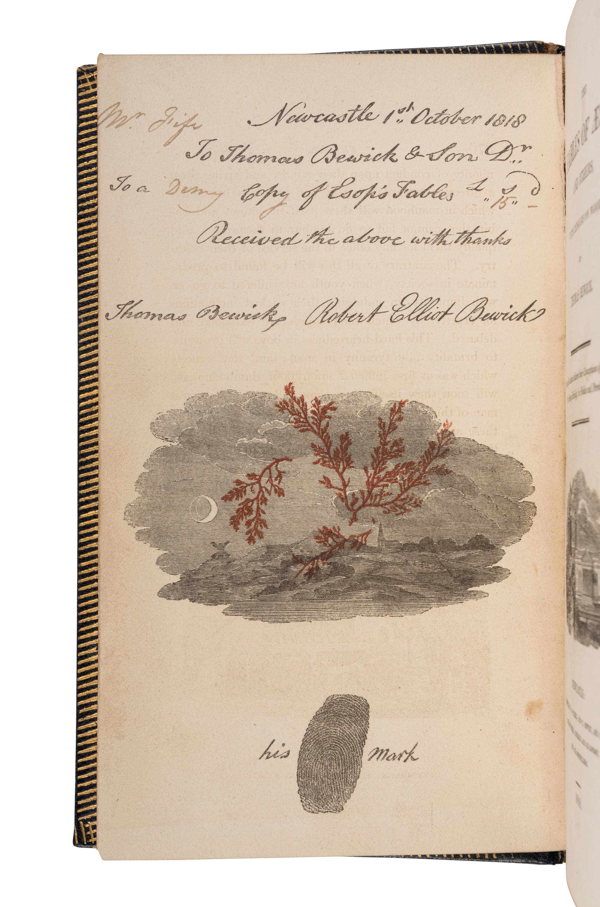 AESOP (ca 620-560 B. C.). -- BEWICK, Thomas (1753-1828). The Fables of Aesop, and Others, with Designs on Wood . Newcastle: E. Walker for T. Bewick and Son, 1818.