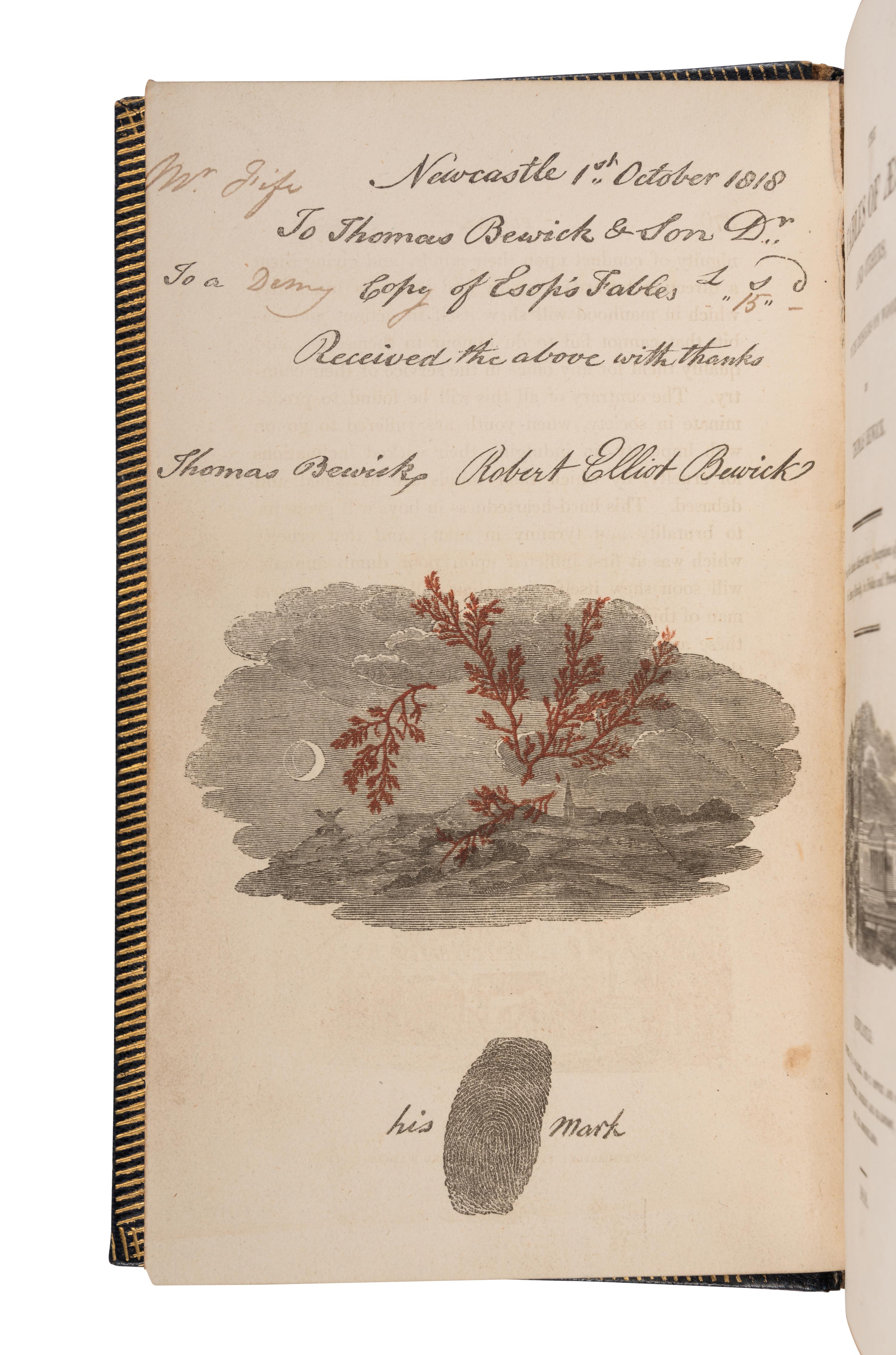 AESOP (ca 620-560 B. C.). -- BEWICK, Thomas (1753-1828). The Fables of Aesop, and Others, with Designs on Wood . Newcastle: E. Walker for T. Bewick and Son, 1818.
