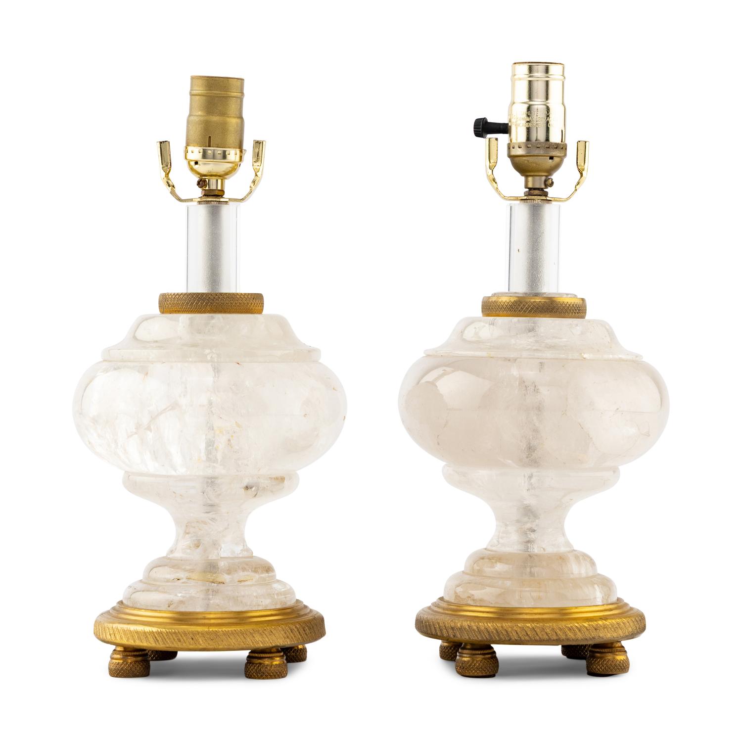 A Pair of Gilt Bronze Mounted Rock Crystal Table Lamps