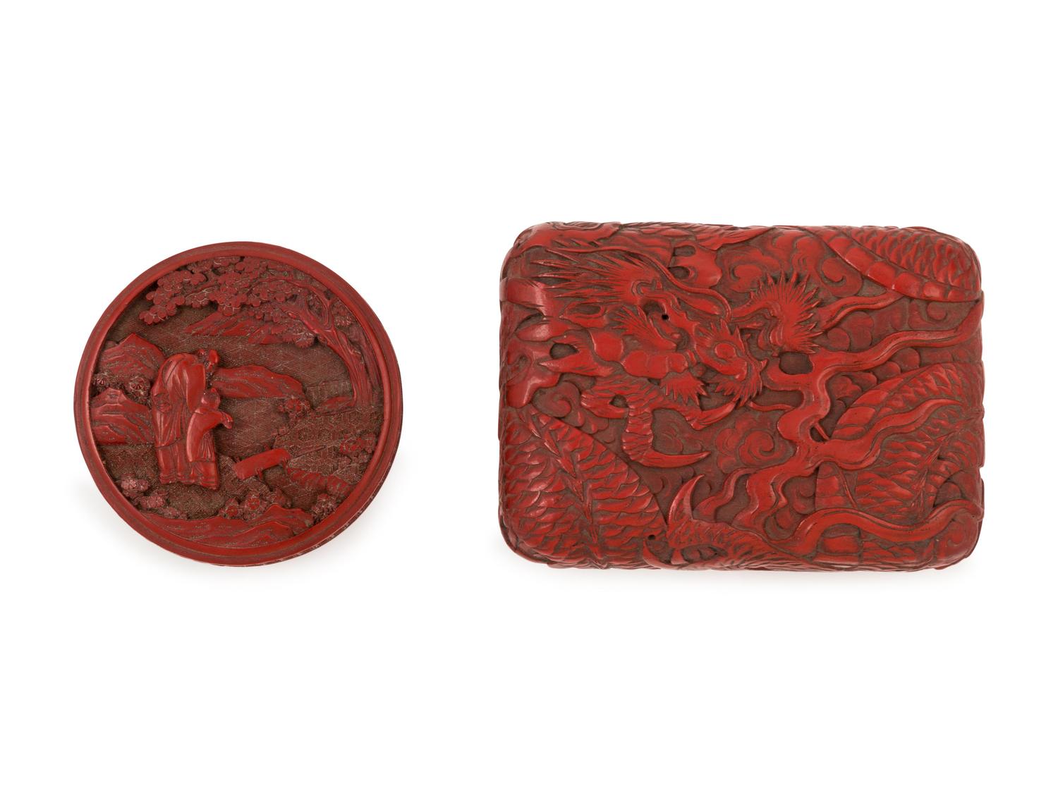 Two Chinese Carved Red Lacquer Covered Boxes