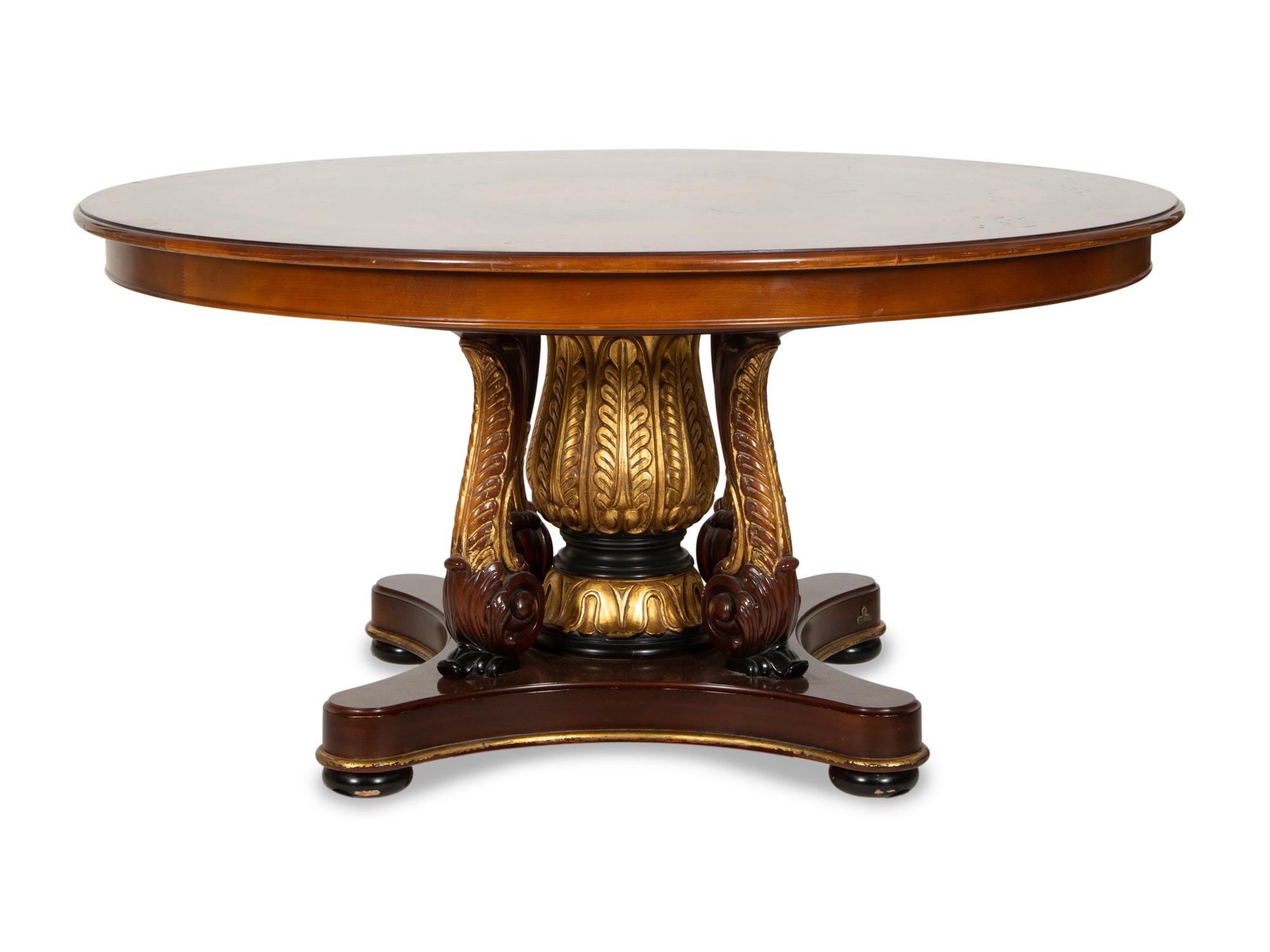 An Empire Style Inlaid Beechwood and Parcel Gilt Center Table by Hurtado