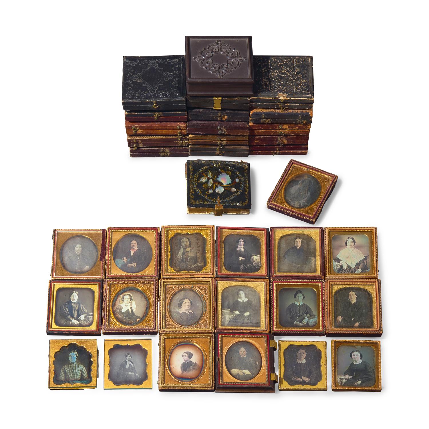 [Early Photography] Group of 36 Sixth Plate Daguerreotypes of Women