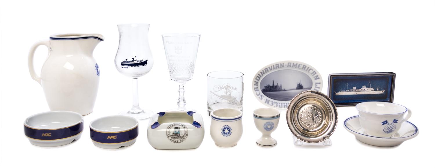 A Selection of Continental Ceramics, Stemware and Ephemera Height of framed article 7 1/2 x 11 1/2 inches.