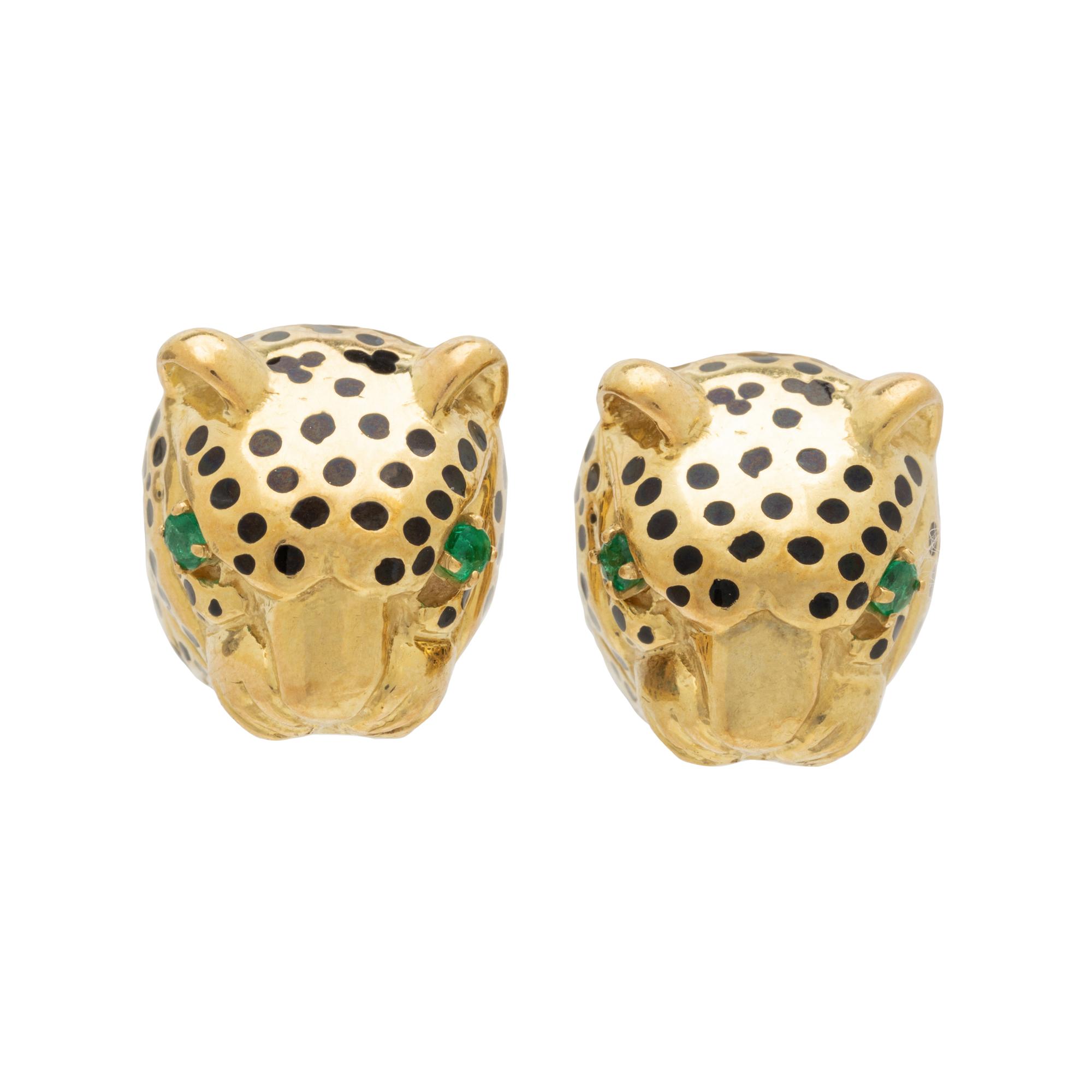 EMIS BEROS, YELLOW GOLD AND ENAMEL PANTHER CLIP EARRINGS