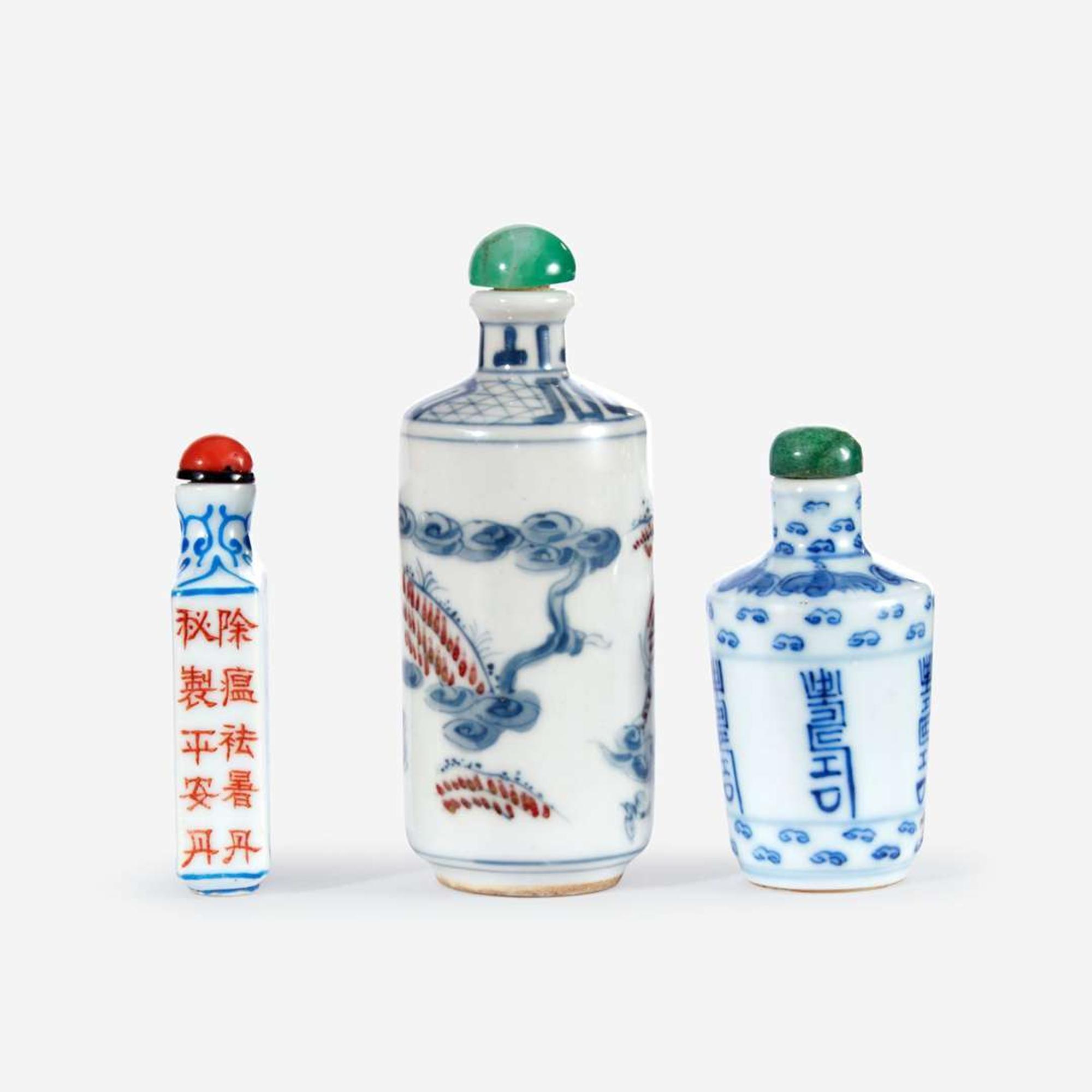 Three assorted Chinese porcelain snuff bottles