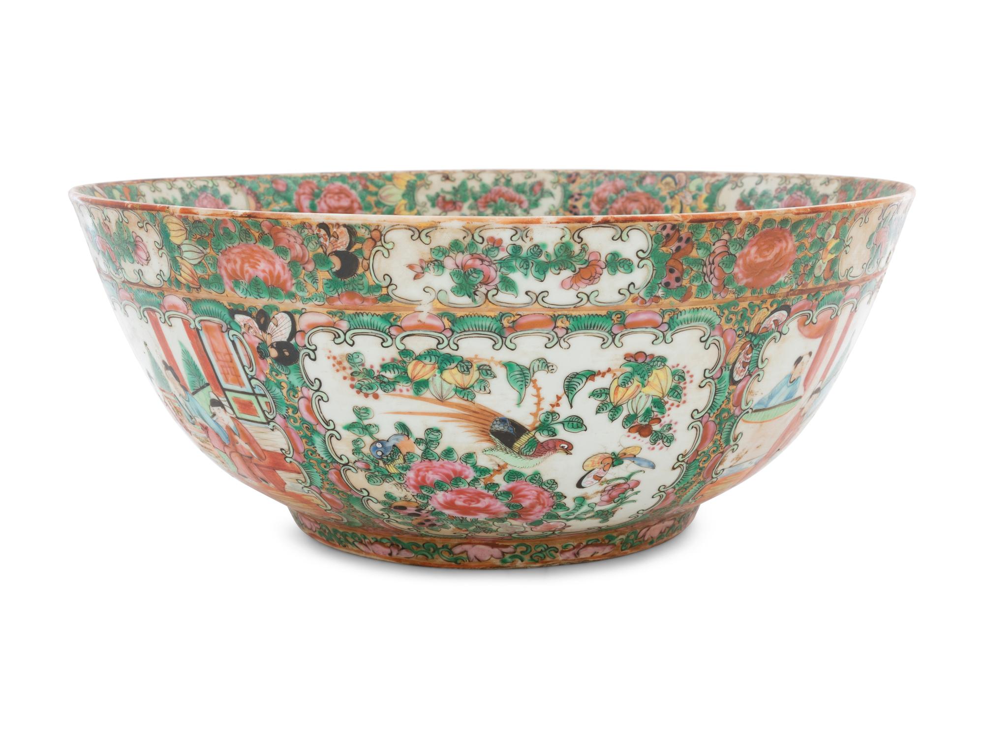 A Large Rose Medallion Porcelain Punch Bowl