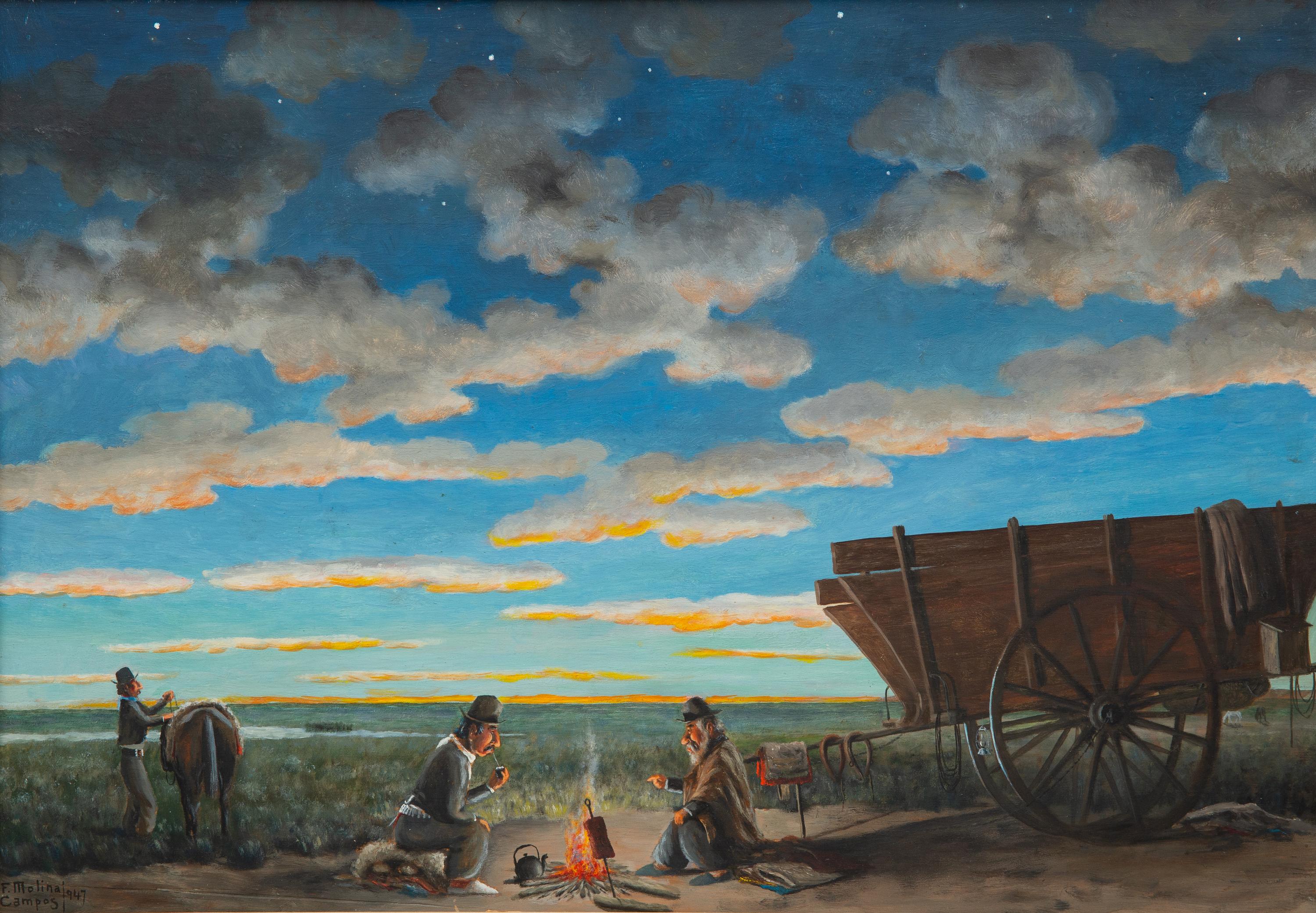 Florencio Molina Campos (Argentine, 1891-1959) — Los Gauchos Por La Noche, 1947