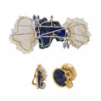 Jean Vendome, Lapis Lazuli, Rock Crystal Quartz, and Sapphire Brooch