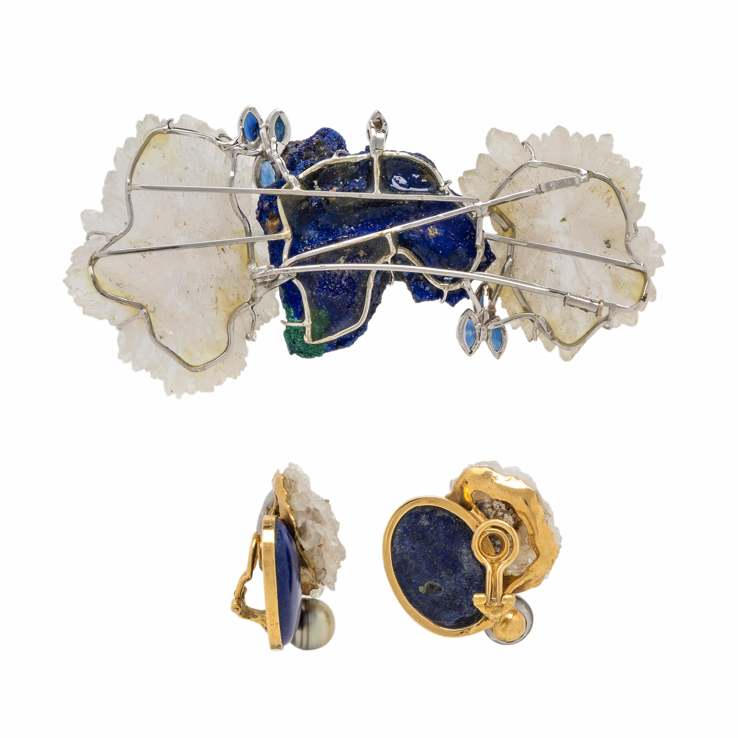 Jean Vendome, Lapis Lazuli, Rock Crystal Quartz, and Sapphire Brooch