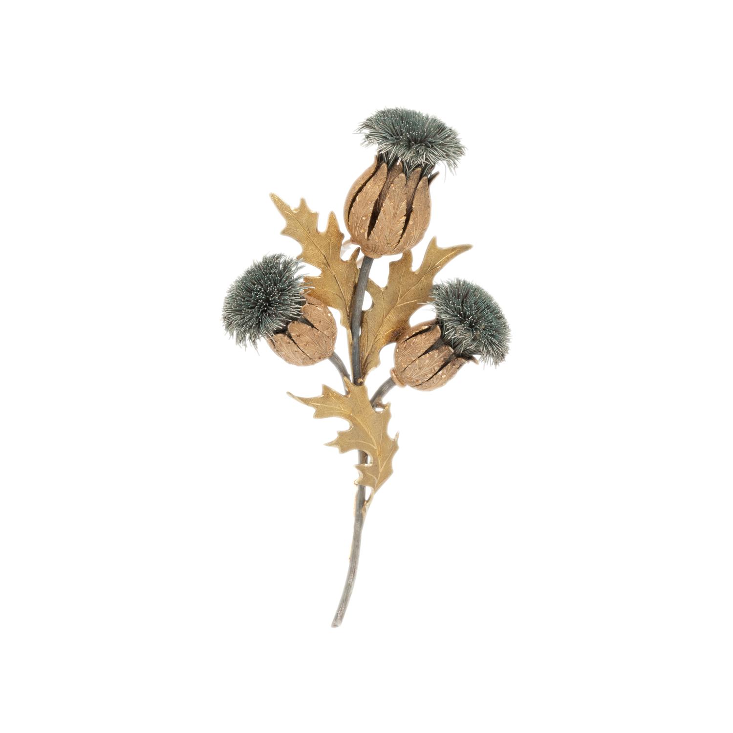 MARIO BUCCELLATI, BICOLOR GOLD AND SILVER THISTLE BROOCH